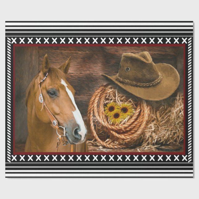 Horse Cowboy Hat Lasso Western Pattern  Wrapping Paper (Flat)