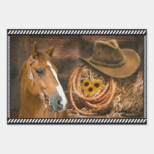 Horse Cowboy Hat Lasso Western Pattern  Wrapping Paper Sheet