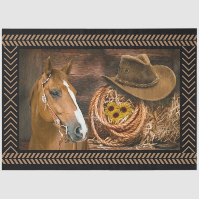 Horse Cowboy Hat Lasso Western Sunflowers Tissue Paper (Front)