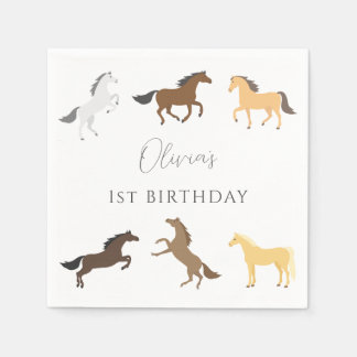 Horse Cowgirl Equestrian Elegant 1st Birthday Napkin