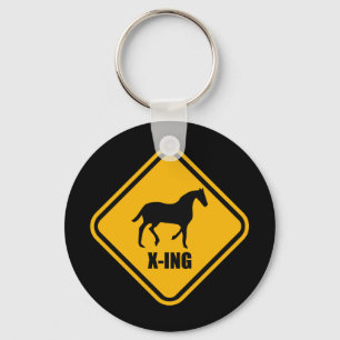 Horse Crossing Street Sign Parody Key Ring