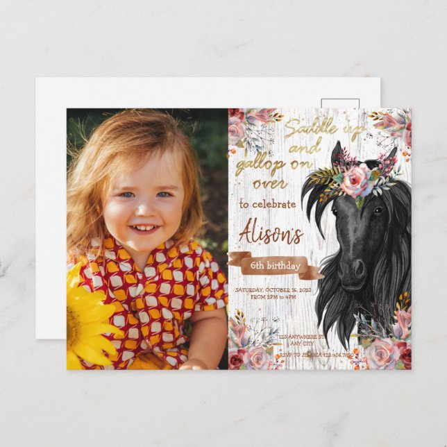 Horse cute pink Birthday Party  Postcard (Front/Back)