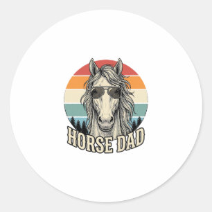 Horse Dad Vintage Sunset Engraving Vector Design_1 Classic Round Sticker