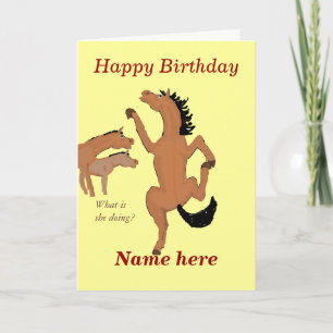 Horse Dancing birthday card, add name front. Card