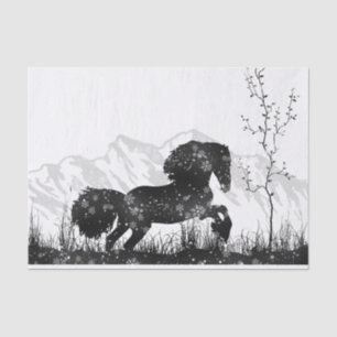 Horse Dashing Through the Snow Winter Mountain Tissue Paper