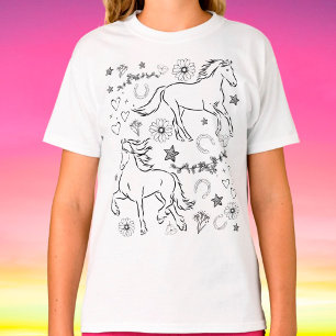 Horse Doodle Colour Me In  T-Shirt