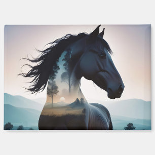 Horse Double Exposure Animal Nature Wilderness Art Magnet