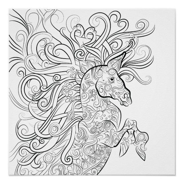 horse drawing adult colouring poster (Front)