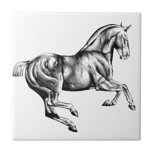 Horse drawing sketch art handmade ceramic tile (Front)