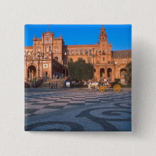 Horse drawn carriage in the Plaza de Espana in 15 Cm Square Badge
