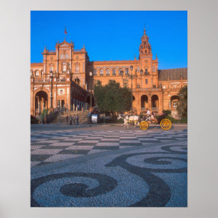 Horse drawn carriage in the Plaza de Espana in Poster