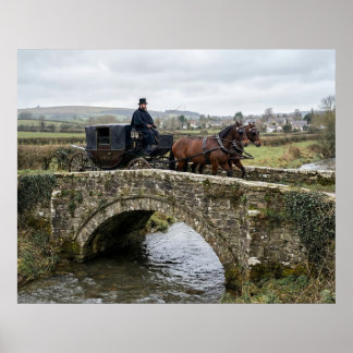 Horse-Drawn Carriage on Stone Bridge Poster