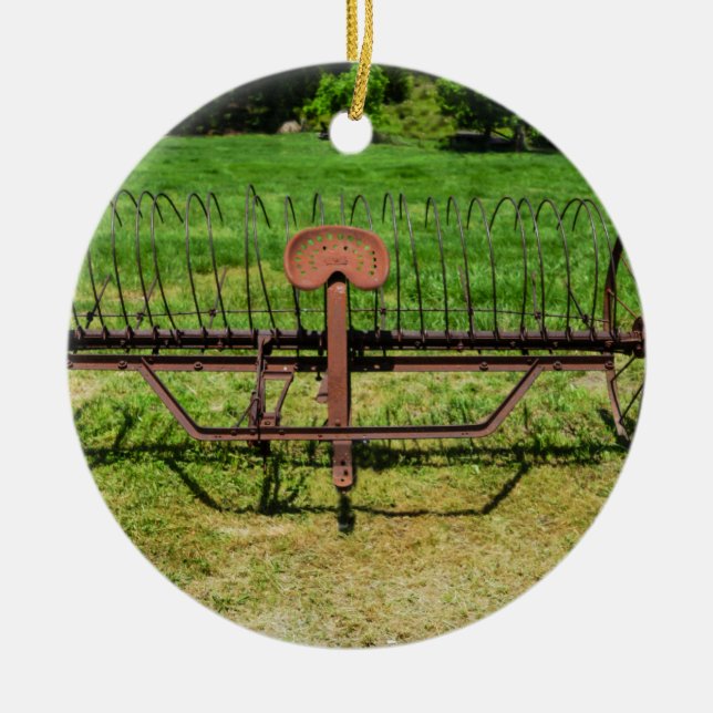 Horse Drawn Hay Rake Ceramic Ornament (Front)