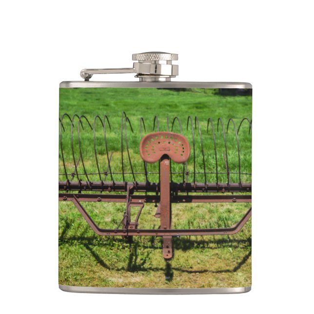 Horse Drawn Hay Rake Hip Flask (Front)