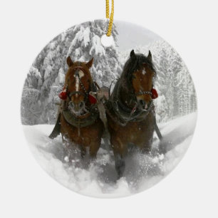 horse drawn sleigh christmas ceramic tree decoration