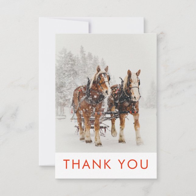 Horse Drawn Sleigh Christmas Scene Thank You (Front)