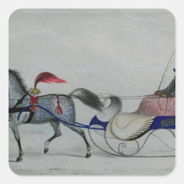 Horse Drawn Sleigh Square Sticker (Front)