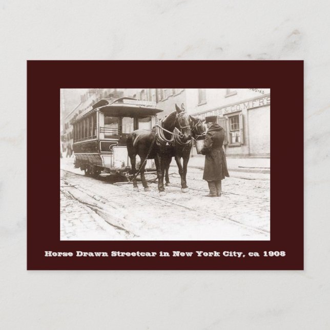 Horse Drawn Streetcar in New York City Postcard (Front)
