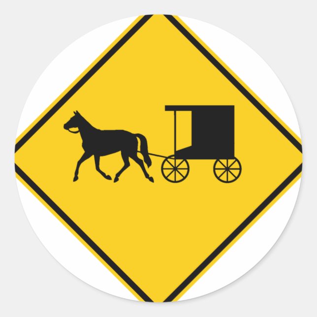 Horse-drawn Vehicle Traffic Highway Sign Classic Round Sticker (Front)