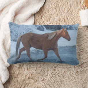 Horse Drive in Winter on Hideout Ranc Lumbar Cushion