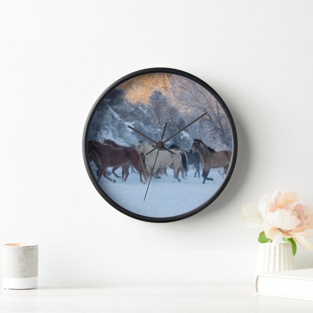 Horse Drive in Winter on Hideout Ranch Clock (Home)