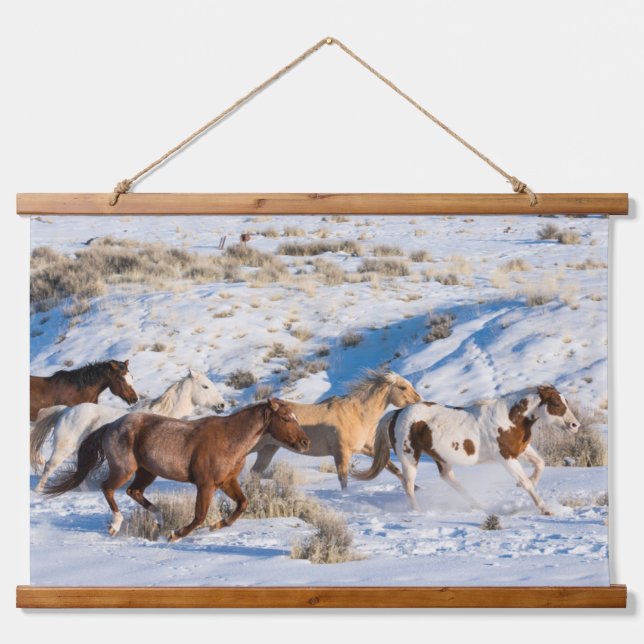 Horse Drive in Winter on Hideout Ranch Hanging Tapestry (Front)