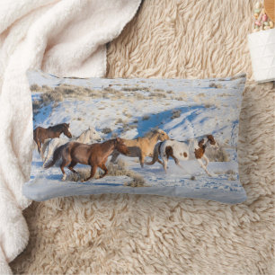 Horse Drive in Winter on Hideout Ranch Lumbar Cushion