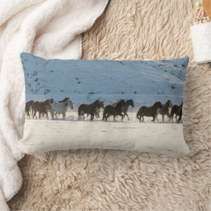 Horse Drive in Winter on Hideout Ranch Lumbar Cushion