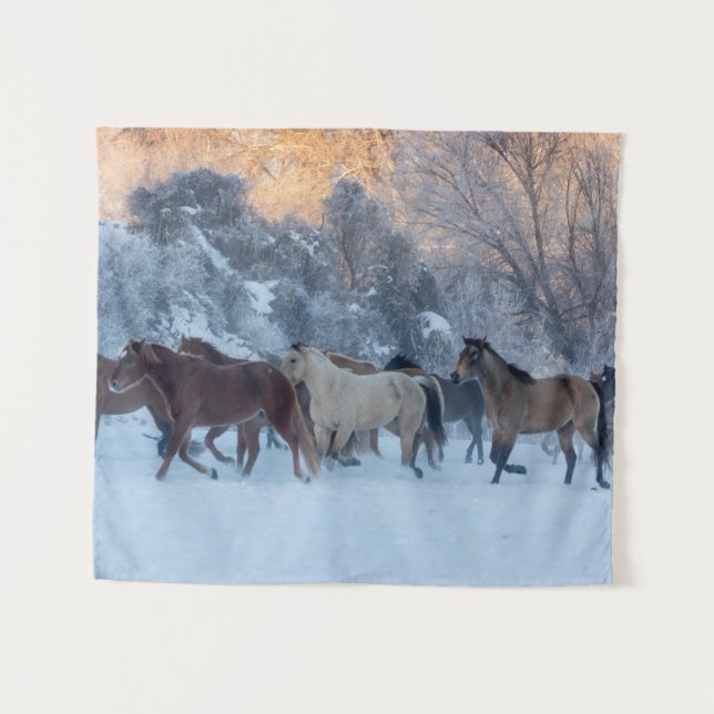 Horse Drive in Winter on Hideout Ranch Tapestry (Front (Horizontal))