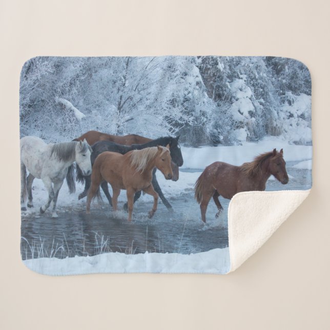 Horse Drive in Winter Sherpa Blanket (Front (Horizontal))
