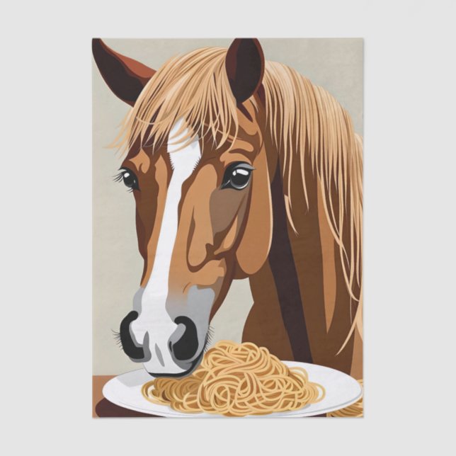 horse eating spaghetti decoupage tissue paper (Front)