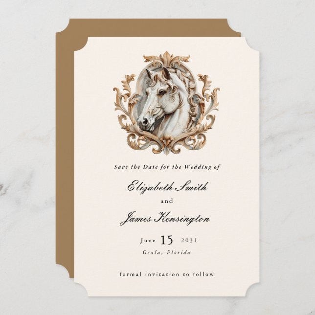 Horse Equestrian Crest Baroque Classic Wedding Save The Date (Front/Back)