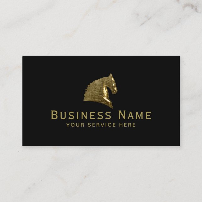 Horse Equestrian Equine Head Modern Black & Gold Business Card (Front)