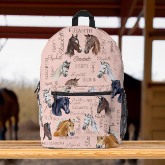 Horse equestrian gifts for girls personalised name printed backpack