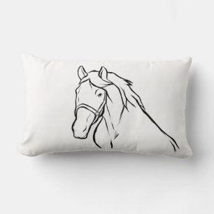 Horse Equestrian Pony Cowboy Western Black White Lumbar Cushion