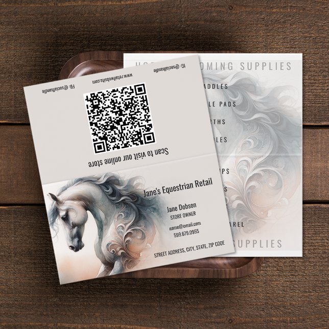 Horse Equestrian QR Code Folded Business Cards (Horse Equestrian QR Code Folded Business Cards (unfolded))