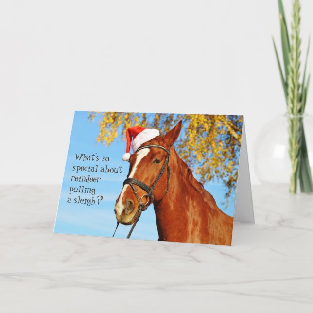 Horse Equine Santa Hat Funny Christmas Card (Front)