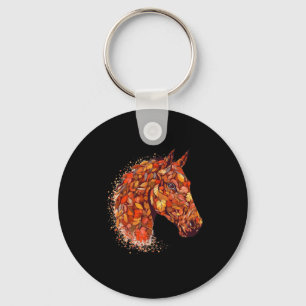 Horse Face Fall Leaves Thanksgiving Day Horseback  Key Ring