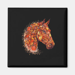 Horse Face Fall Leaves Thanksgiving Day Horseback Magnet