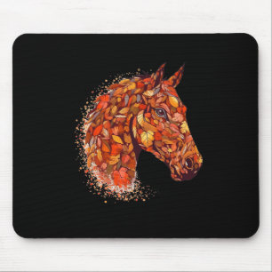 Horse Face Fall Leaves Thanksgiving Day Horseback Mouse Pad
