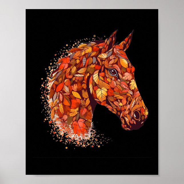 Horse Face Fall Leaves Thanksgiving Day Horseback  Poster (Front)