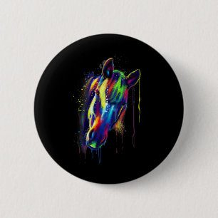 Horse Face Hand Drawn Water Colour Splash Art Colo 6 Cm Round Badge