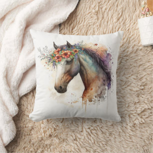 Horse face with flower wreath         cushion