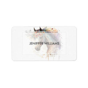 Horse face with flower wreath label