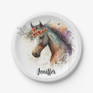 Horse face with flower wreath paper plate
