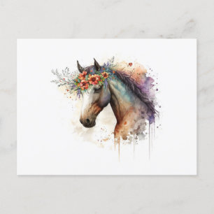 Horse face with flower wreath                      postcard