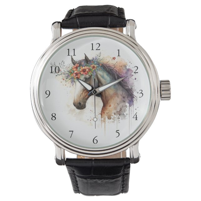 Horse face with flower wreath         watch (Front)