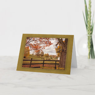 Horse Farm, Autumn Landscape, Thanksgiving Holiday Card