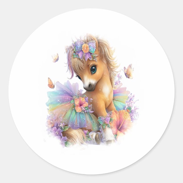 Horse Farm Rainbow Summer Classic Round Sticker (Front)