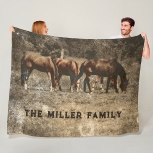 Horse Farm Vintage Country Rustic Western Fleece Blanket